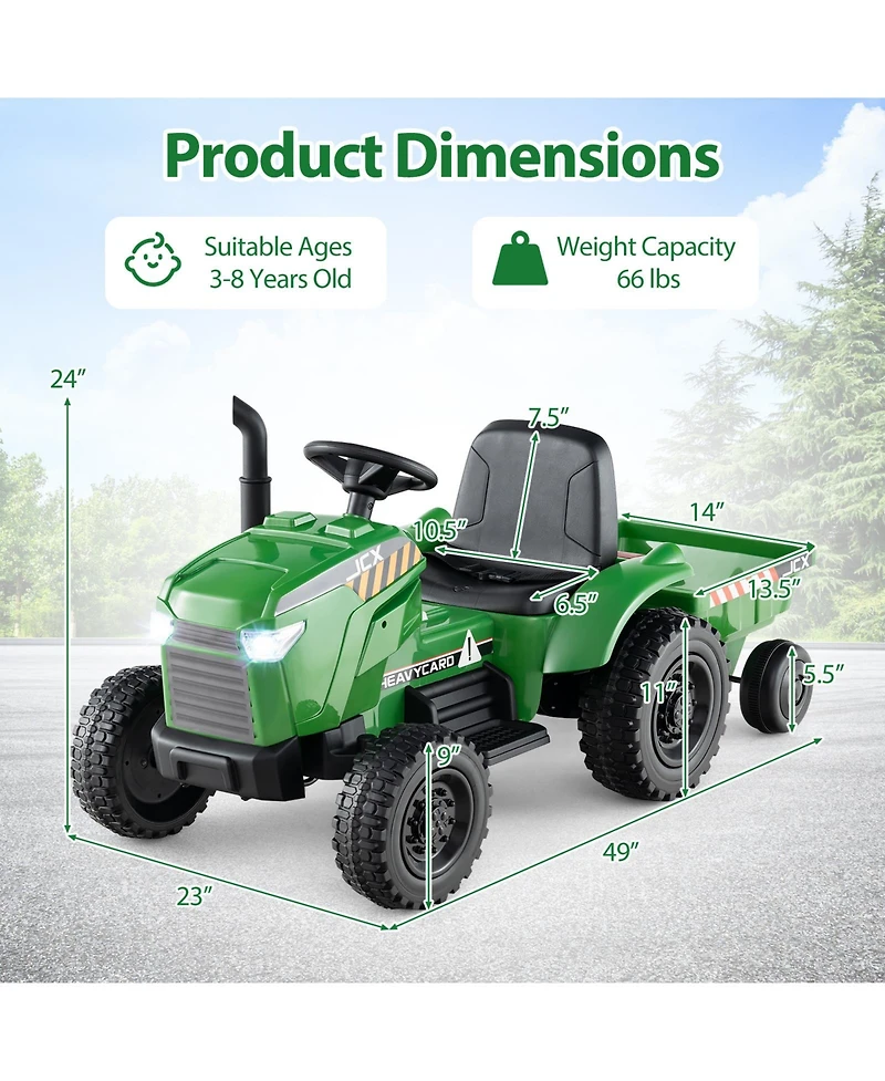 Gymax 2-in-1 Kids Ride On Tractor 12V Battery Powered Toy Car w/ Remote Control Grayish