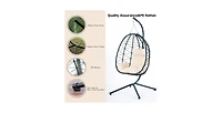37 Inch Wicker Egg Chair with Stand and Removable Cushion for Indoor and Outdoor Use