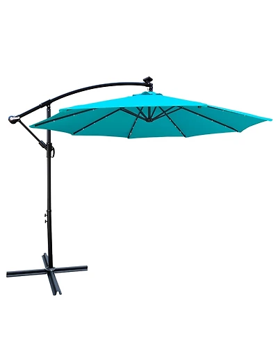 10 Ft Solar Led Patio Umbrella with Crank Tilt and Cross Base