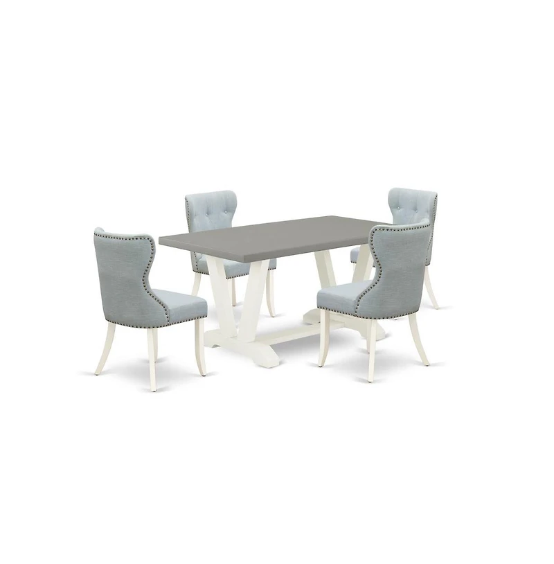 East West Furniture 5-Piece Kitchen Dining Set- 4 Dining Chair with Baby Blue Linen Fabric Seat and Button Tufted Chair Back