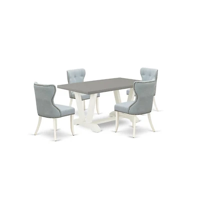East West Furniture 5-Piece Kitchen Dining Set- 4 Dining Chair with Baby Blue Linen Fabric Seat and Button Tufted Chair Back