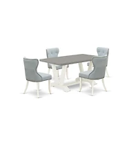 East West Furniture 5-Piece Kitchen Dining Set- 4 Dining Chair with Baby Blue Linen Fabric Seat and Button Tufted Chair Back