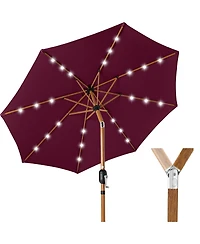 Best Choice Products 10ft Solar Led Lighted Outdoor Woodgrain Pattern Steel Market Patio Umbrella