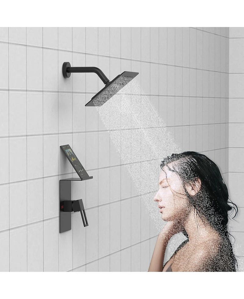 Rainsken Shower Faucet Set with Storage Rack 8-inch Rain Shower Head with Single Spray Shower Head, Matte Black