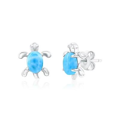 Sterling Silver, Turtle Larimar Studs