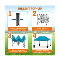 SereneLife 10x15 Pop Commercial Instant Shelter Waterproof Polyester Tent Sky Blue with Portable Wheeled Carry Sand Bag