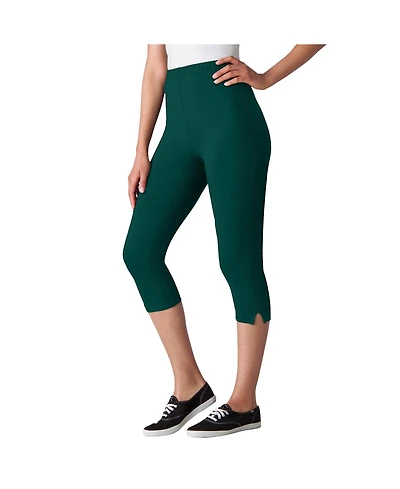 Woman Within Plus Stretch-Cotton Knit Pull-On Capri Leggings