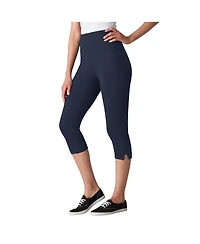 Woman Within Plus Stretch-Cotton Knit Pull-On Capri Leggings