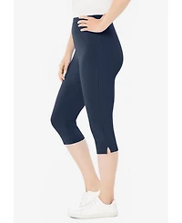 Woman Within Plus Stretch-Cotton Knit Pull-On Capri Leggings