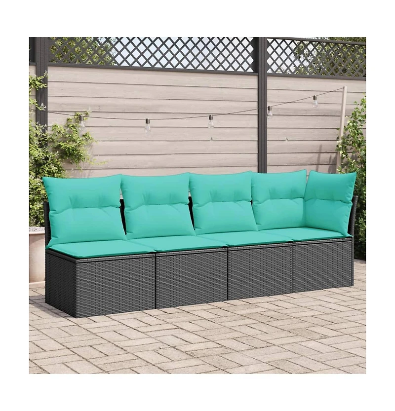 Garden Sofa Black Pe rattan 4-Seater Adjustable Feet