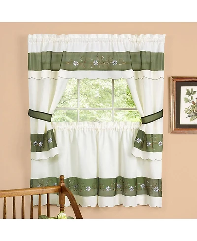 Kate Aurora 5 Piece Embroidered Floral Kitchen Curtain Tier Curtain Valance & Tiebacks Set