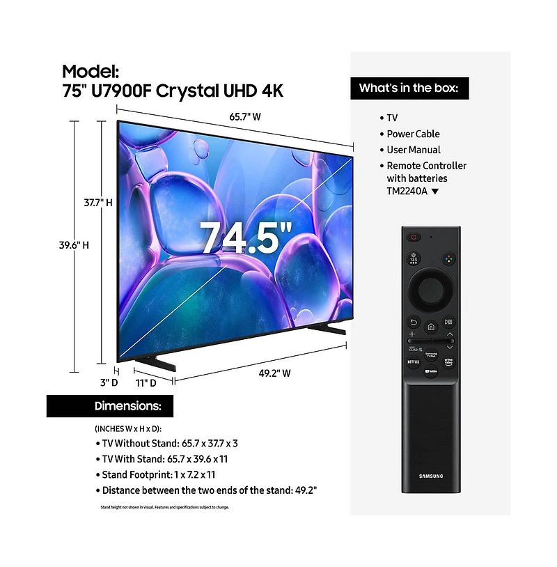 75" Class U7900 Series Crystal Uhd Led Smart Tv Hdr 4K - UN75U7900FFXZA