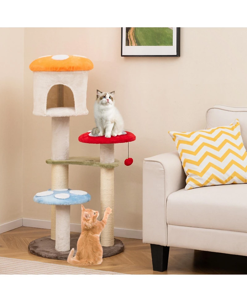 Gymax Cute Mushroom Cat Tree 48'' Tall Cat Tower w/ Sisal Scratching Posts Top Condo