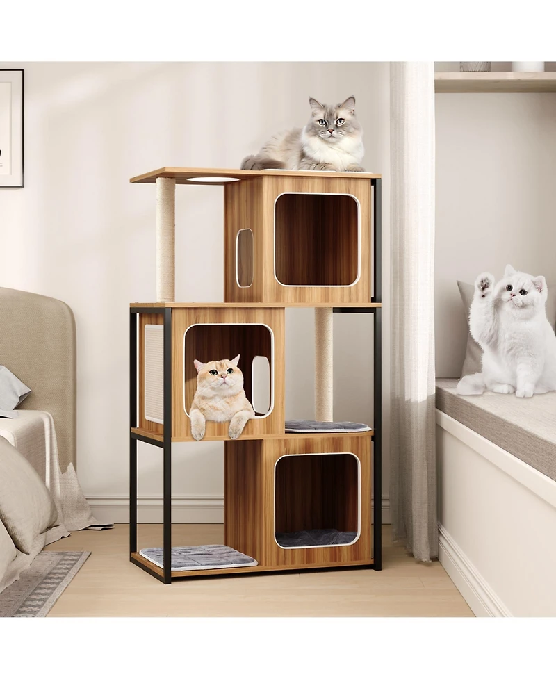 Gymax Modern Cat Tree for Indoor Kittens Cat Tower House w/ Metal Frame Large Platform