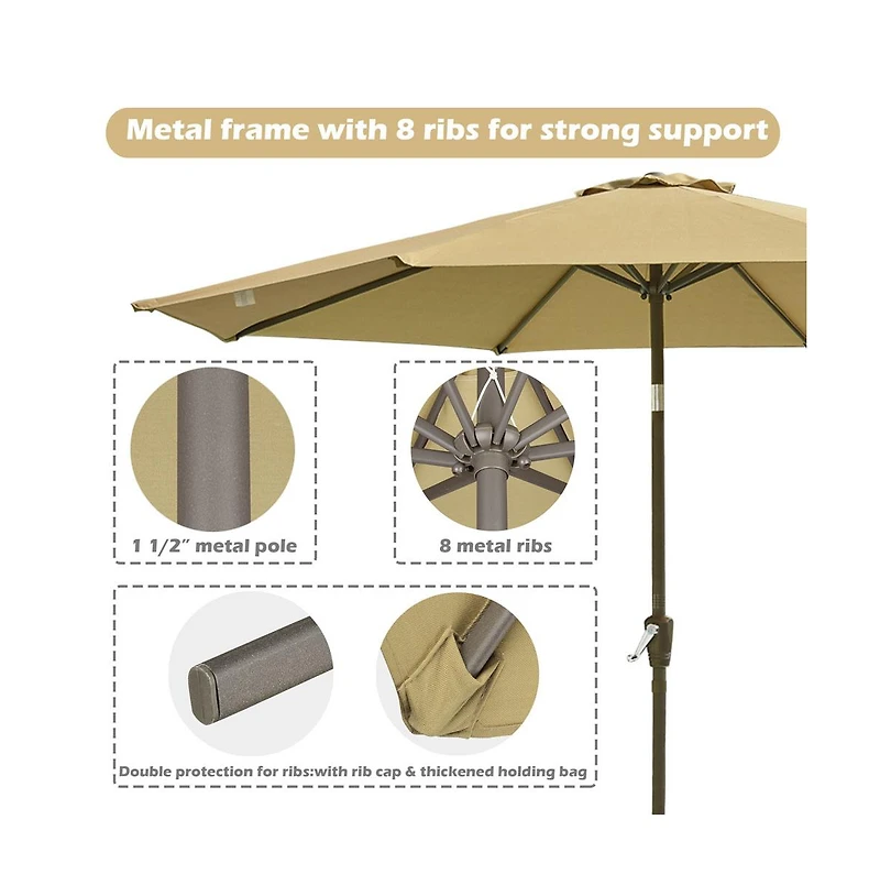 Yescom 9FT UV50+ Olefin Outdoor Patio Umbrella with Base Crank Tilt Fade Resistant for Garden Beach Pool Deck Market Porch Backyard Cafe,Tan