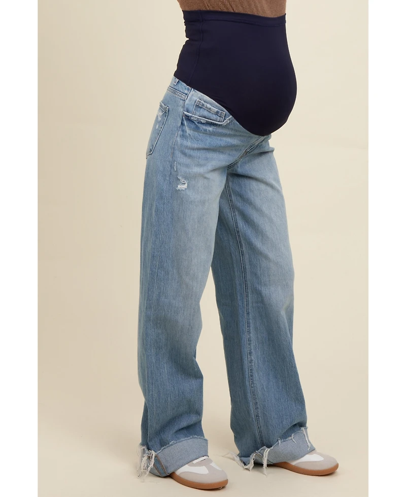 Pinkblush Maternity Light Blue Cuffed Baggy Wide Leg Jeans