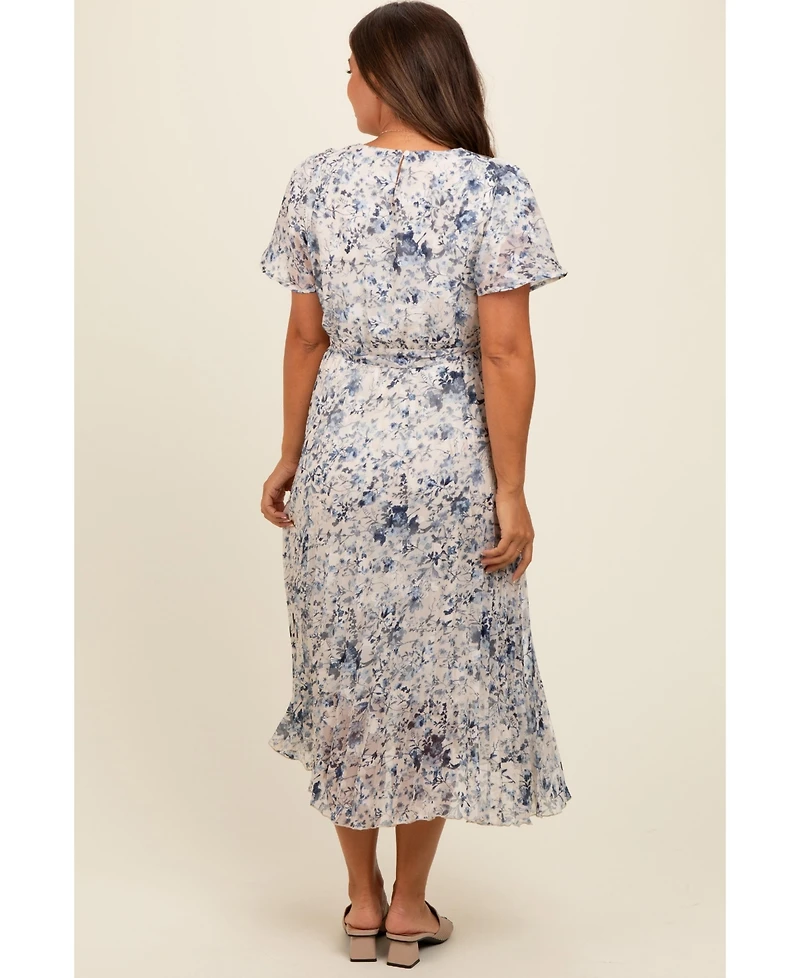 Pinkblush Maternity Cream Floral Pleated Midi Dress