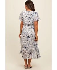 Pinkblush Maternity Cream Floral Pleated Midi Dress