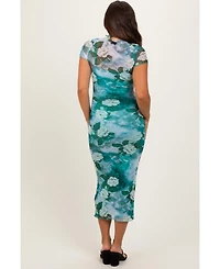 Pinkblush Maternity Green Floral Mesh Overlay Fitted Maxi Dress