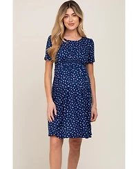 Pinkblush Maternity Navy Floral Smocked Short Sleeve Dress