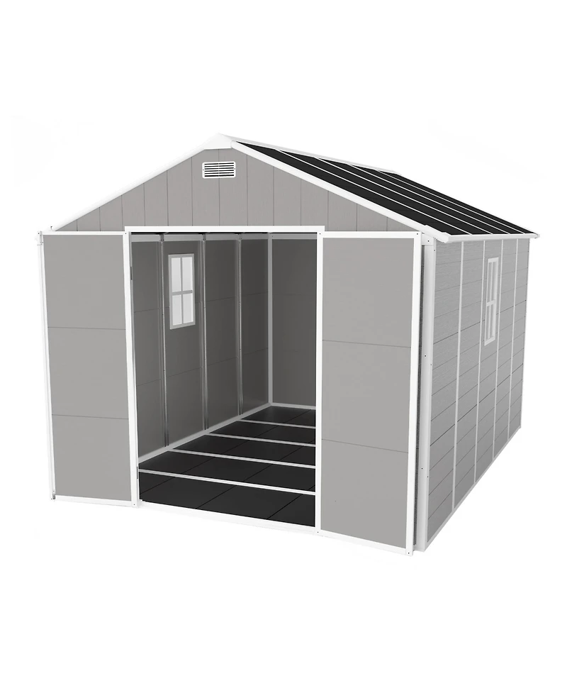 Mondawe Campcraft 8x10ft Resin Storage Shed, Large Outdoor Waterproof Shed with Hd Windows, Heavy-Duty Pp Material