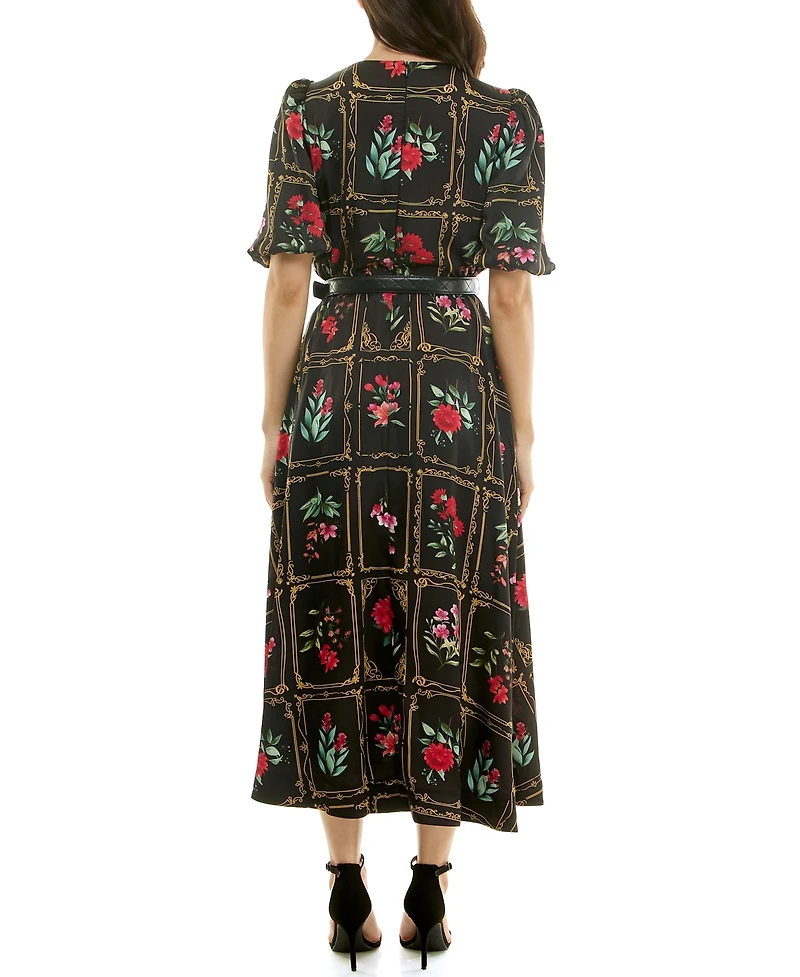Taylor Women's Belted Puff Sleeve Dress