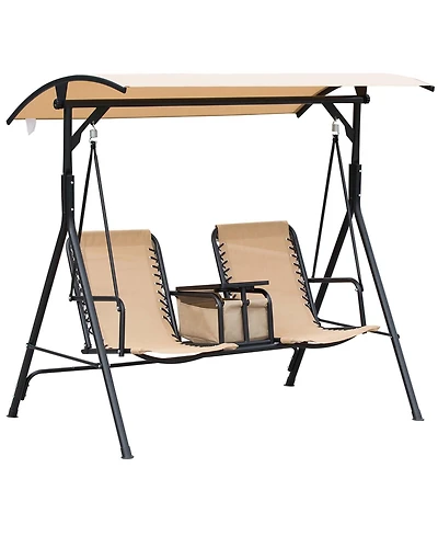 Flynama 69 Inch 2-Seat Canopy Patio Swing with Storage Table and Cup Holders