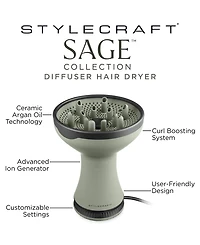 StyleCraft Professional Sage 2-In-1 Diffuser Hair Dryer