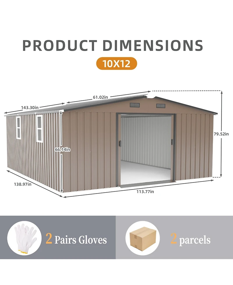 Mondawe 10x12 Ft Metal Storage Shed with Windows, Protective Film & Waterproof Roof