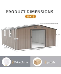 Mondawe 10x12 Ft Metal Storage Shed with Windows, Protective Film & Waterproof Roof