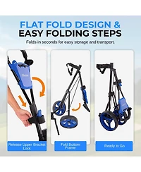 SereneLife Foldable 3-Wheel Golf Push Cart with Deluxe Scorecard Holder