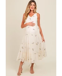 Pinkblush Maternity Lavender Ditsy Floral Embroidered V Neck Tiered Dress