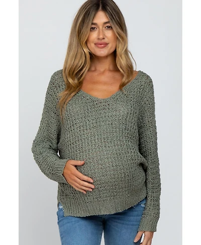 Pinkblush Maternity Olive V-Neck Side Slit Thick Knit Sweater
