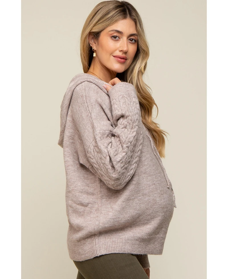 Pinkblush Maternity Taupe Mixed Knit Hooded Sweater