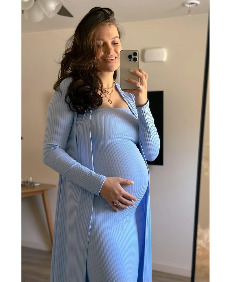 Pinkblush Maternity Light Blue Ribbed Sleeveless Dress Cardigan Set