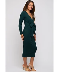 Pinkblush Forest Green Ribbed Long Sleeve Maternity Wrap Dress