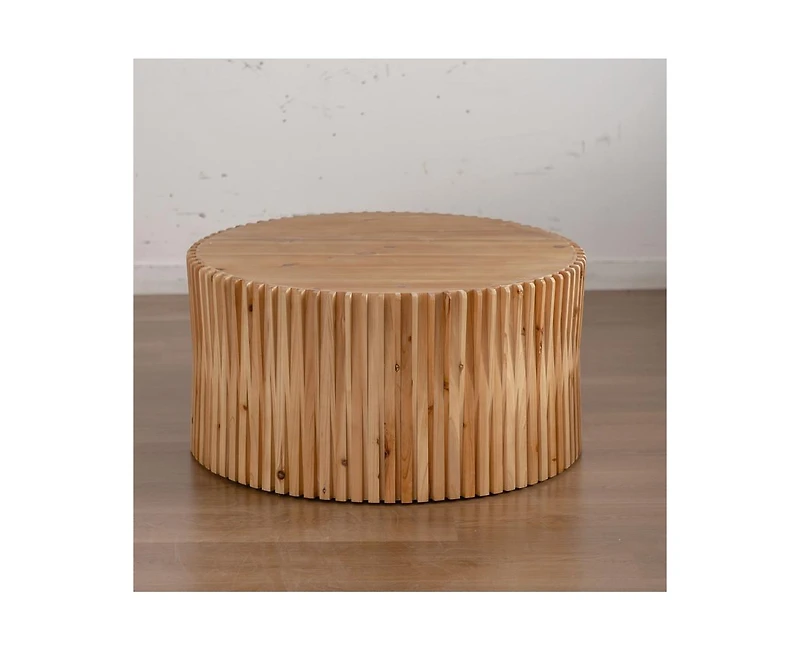 Casainc 31.5" Cylindrical Coffee Table with Vertical Texture Relief Design