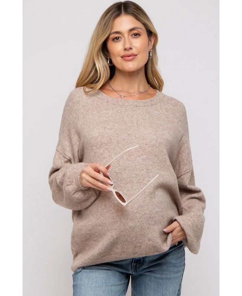 Pinkblush Maternity Taupe Basic Drop Shoulder Sweater