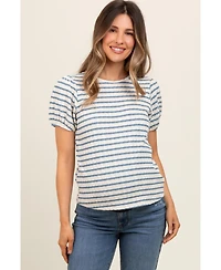 Pinkblush Maternity Light Blue Striped Textured Puff Sleeve Top