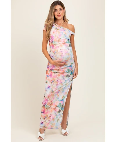 Pinkblush Floral One Shoulder Side Slit Maternity Maxi Dress