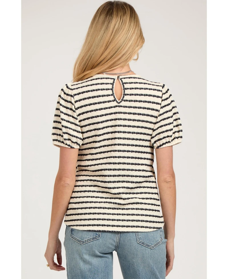 Pinkblush Maternity Light Blue Striped Textured Puff Sleeve Top