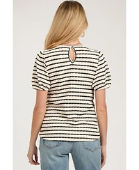 Pinkblush Maternity Light Blue Striped Textured Puff Sleeve Top