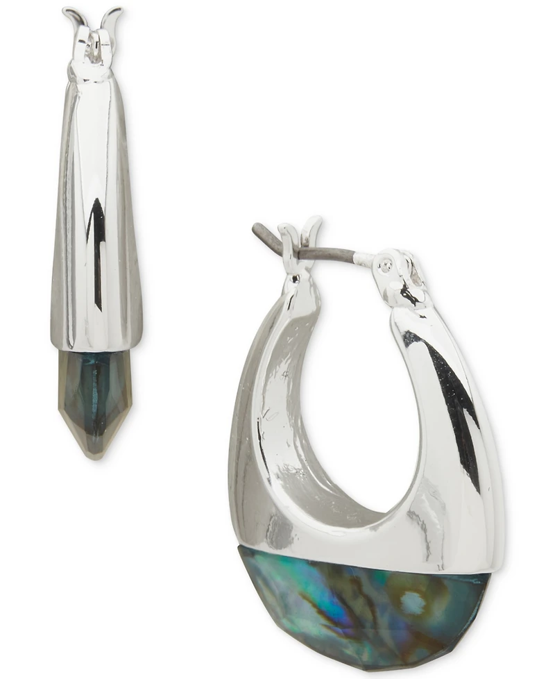 Anne Klein Abalone Silver-Tone Click It Hoop Earrings
