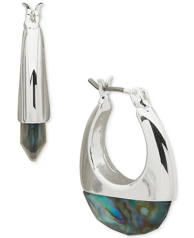 Anne Klein Abalone Silver-Tone Click It Hoop Earrings