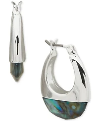 Anne Klein Abalone Silver-Tone Click It Hoop Earrings