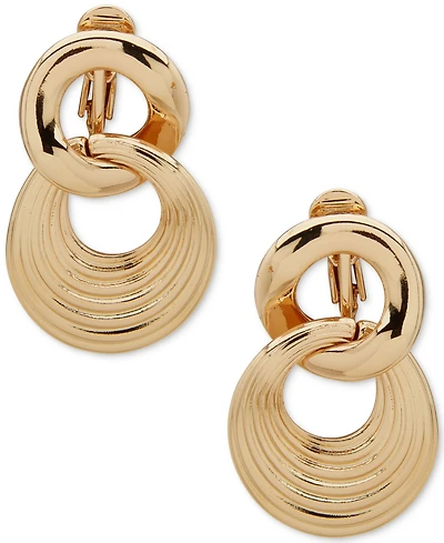 Anne Klein Gold-Tone Linked Ribbed Drop Earrings