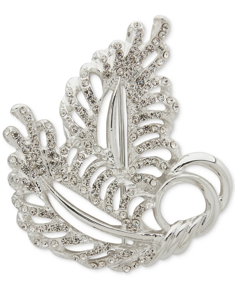Anne Klein Glass Stones Silver-Tone Fall Leaf Pin