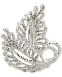 Anne Klein Glass Stones Silver-Tone Fall Leaf Pin