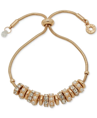 Anne Klein Cubic Zirconia and Glass Crystal Gold-Tone Rondell Slider Bracelet