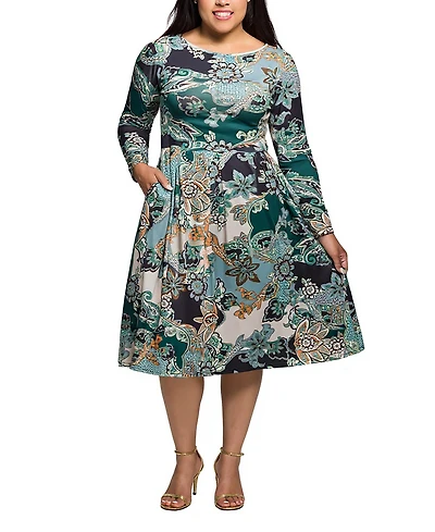 24seven Comfort Apparel Plus Long Sleeve Midi Dress